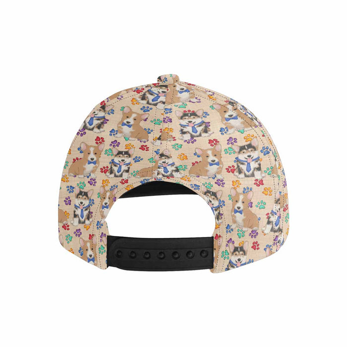 Women's All Over Rainbow Paw Print Corgi Dog Snapback Hat Cap