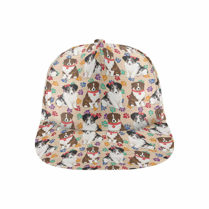 Women's All Over Rainbow Paw Print Australian Shepherd Dog Snapback Hat Cap