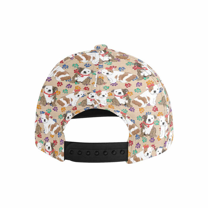 Women's All Over Rainbow Paw Print Bulldog Snapback Hat Cap