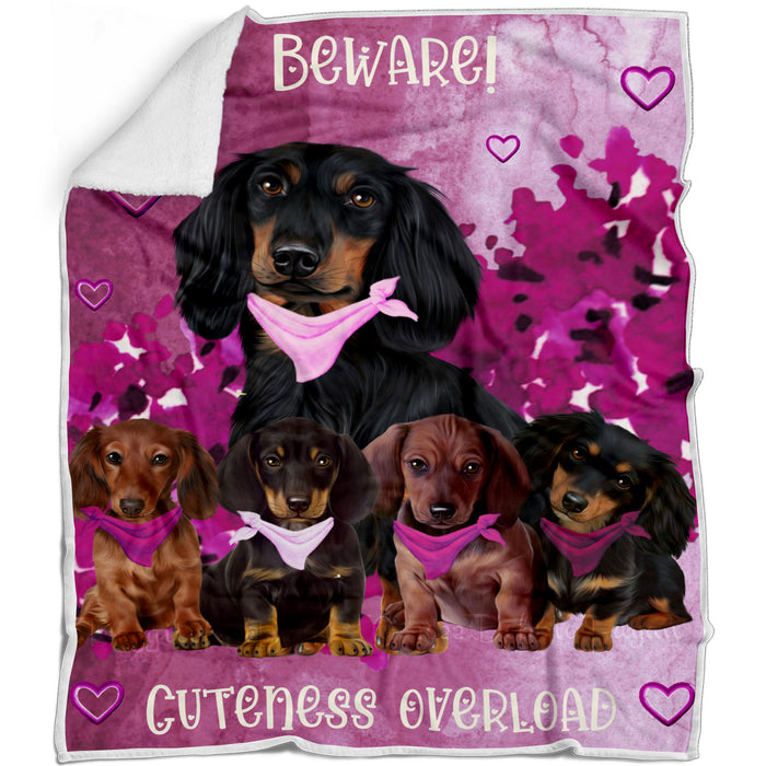 Pink Heart Cuteness Overload Dachshund Dogs Blanket - Lightweight Soft Cozy and Durable Bed Blanket - Animal Theme Fuzzy Blanket for Sofa Couch AA13