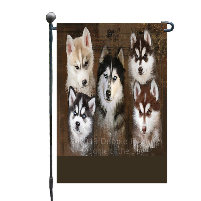 Personalized Rustic 5 Siberian Husky Dogs Custom Garden Flags GFLG-DOTD-A62492