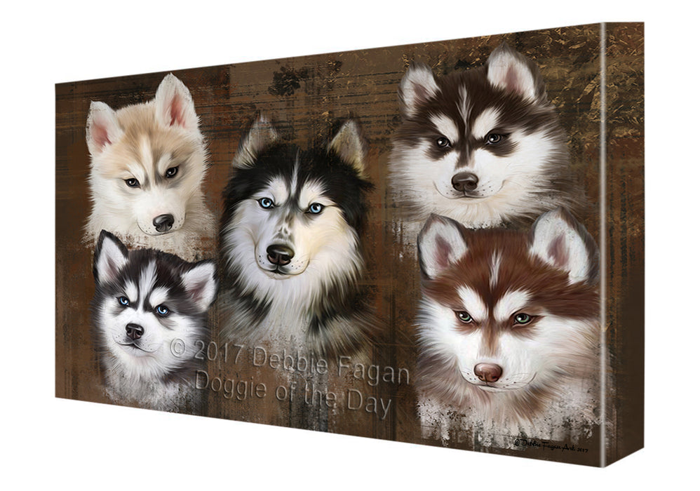 Rustic 5 Siberian Huskies Dog Canvas Wall Art CVSA49701