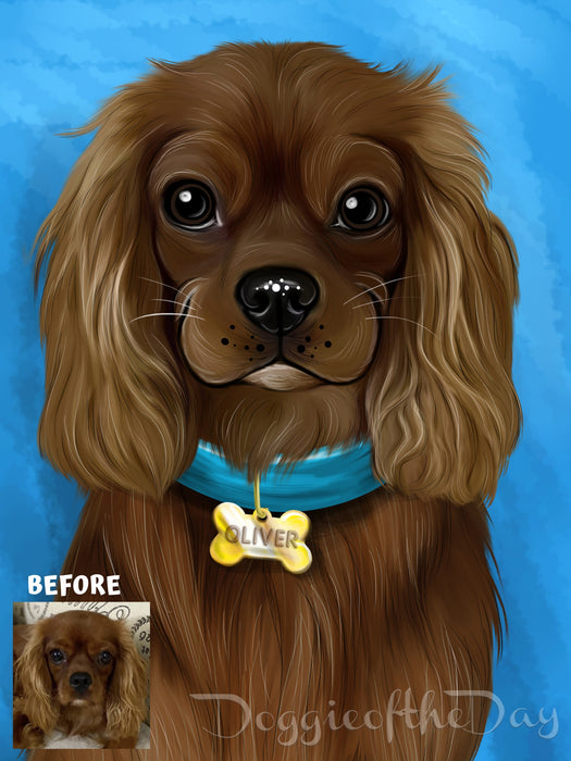 Digital Caricature PERSONALIZED Painting PET PORTRAIT! Custom Pet Photo Dog or Cat Art