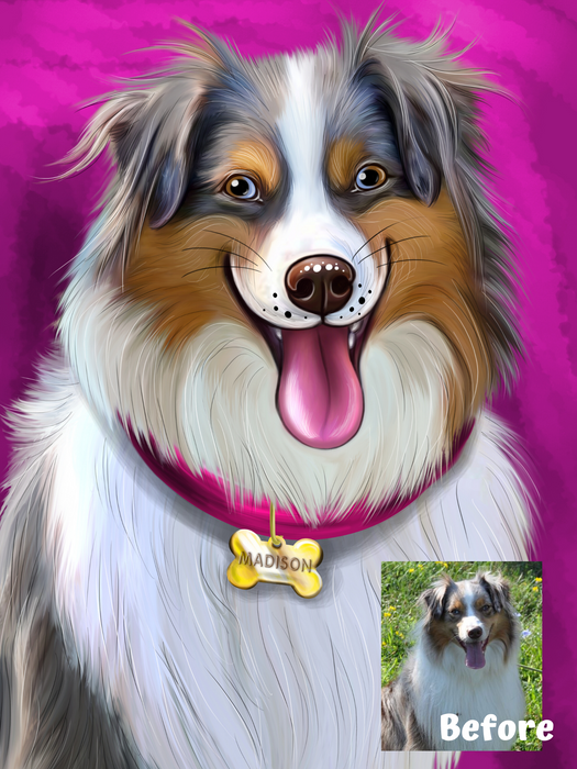 Digital Caricature PERSONALIZED Painting PET PORTRAIT! Custom Pet Photo Dog or Cat Art