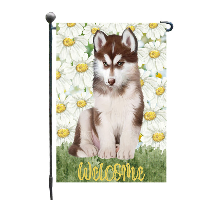 White Floral Welcome Siberian Husky Dogs Garden Flags- Outdoor Double Sided Garden Yard Porch Lawn Spring Decorative Vertical Home Flags 12 1/2"w x 18"h