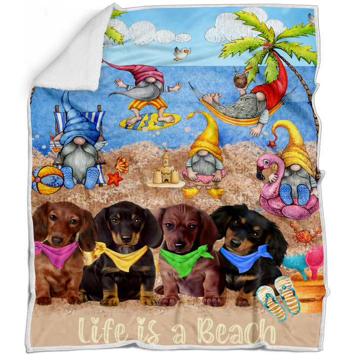 Summer Beach Gnomes Dachshund Dogs Blanket - Lightweight Soft Cozy and Durable Bed Blanket - Animal Theme Fuzzy Blanket for Sofa Couch AA12