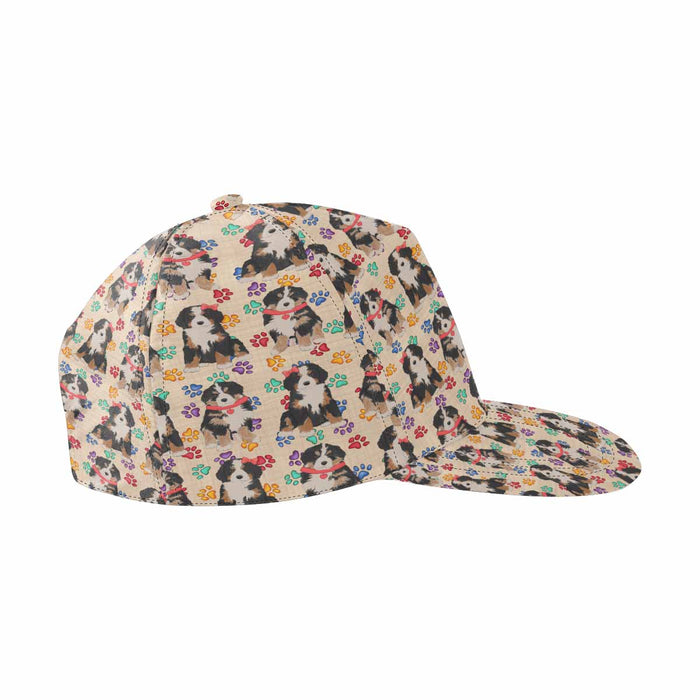 Women's All Over Rainbow Paw Print Bernese Mountain Dog Snapback Hat Cap