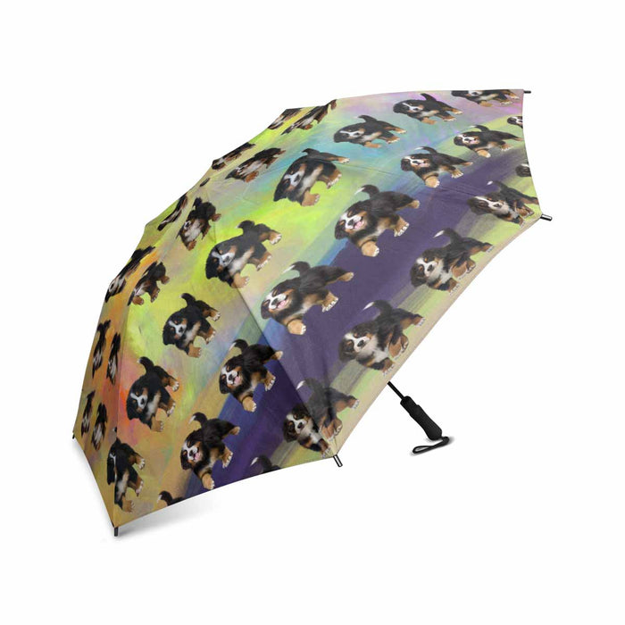 Bernese Mountain Dogs  Semi-Automatic Foldable Umbrella