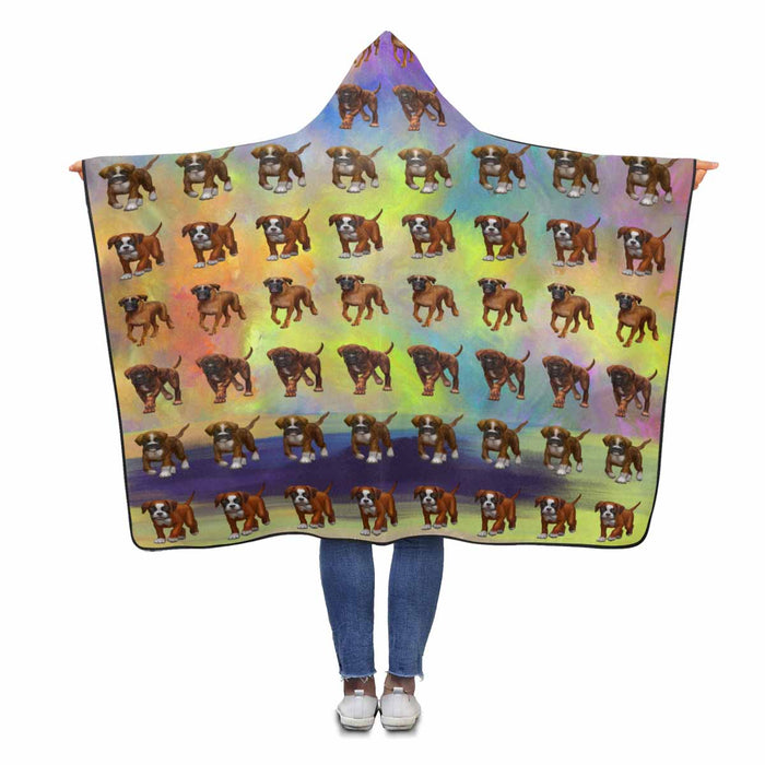 Boxer Dogs  Hooded Blanket 80"x56"