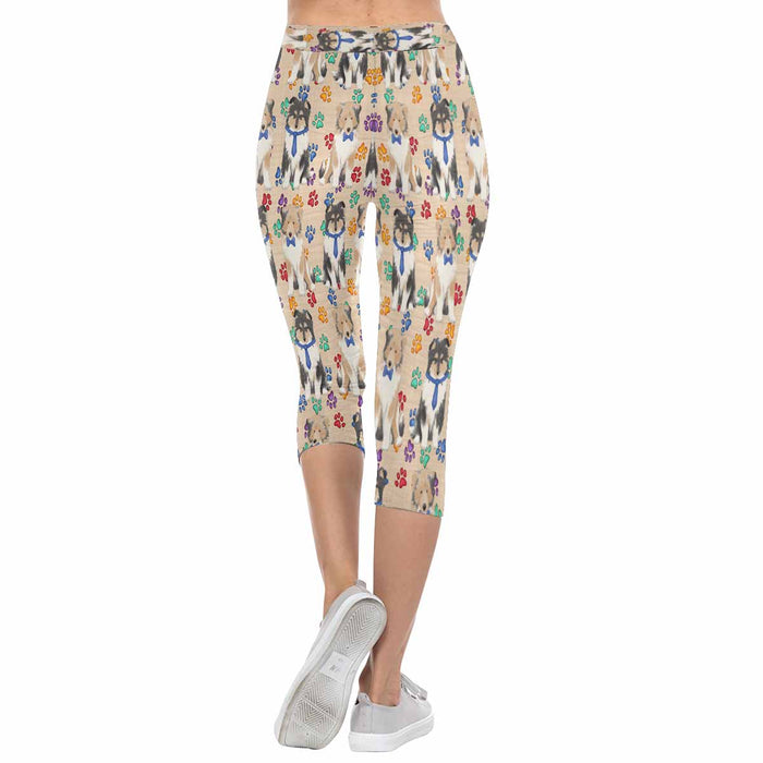 Rough Collie Dogs Blue  All-Over Low Rise Capri Leggings (Model L08)