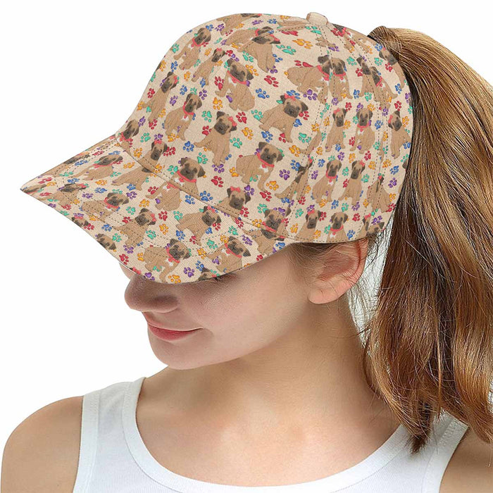 Women's All Over Rainbow Paw Print Bullmastiff Dog Snapback Hat Cap