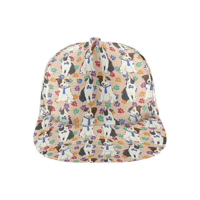 Women's All Over Rainbow Paw Print Border Collie Dog Snapback Hat Cap