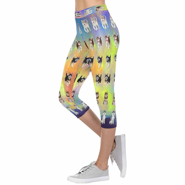 Siberian Husky Dogs  All-Over Low Rise Capri Leggings (Model L08)