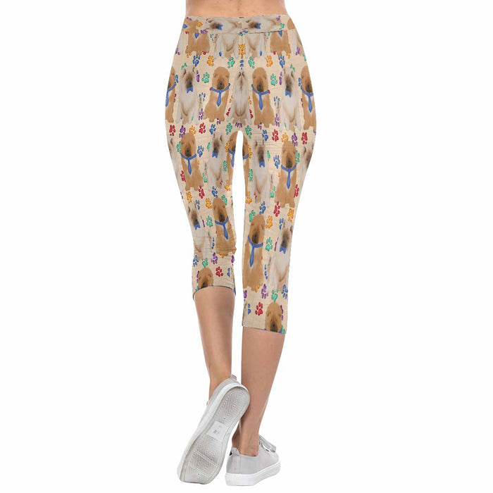 Chow Chow Dogs Blue  All-Over Low Rise Capri Leggings (Model L08)