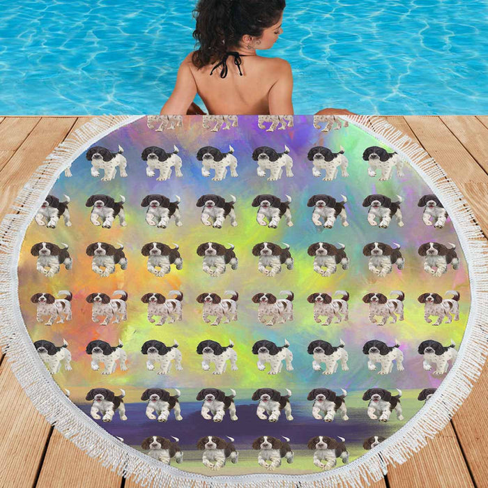 English Spring Spaniel Dogs  Round Beach Mat 59’’