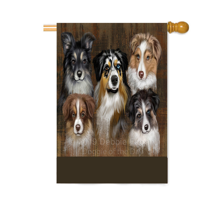 Personalized Rustic 5 Aushepherd Dogs Custom House Flag FLG-DOTD-A62554