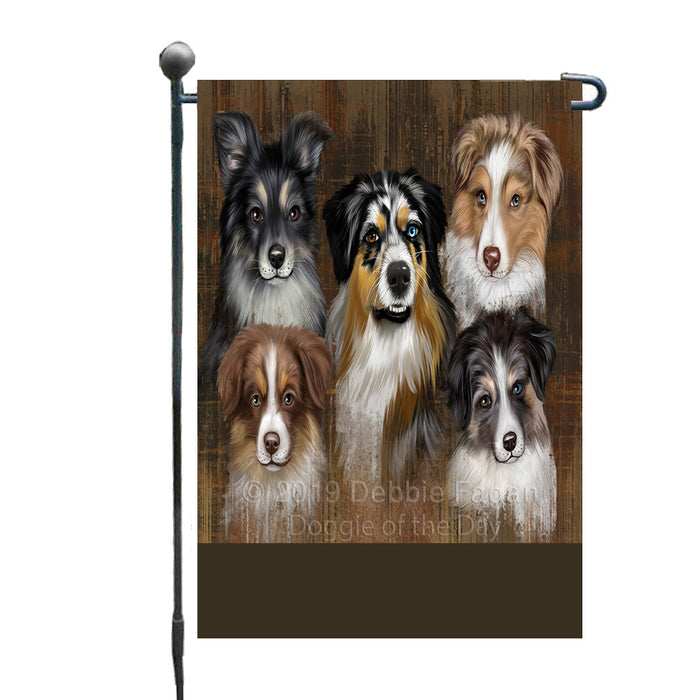 Personalized Rustic 5 Aushepherd Dogs Custom Garden Flags GFLG-DOTD-A62498