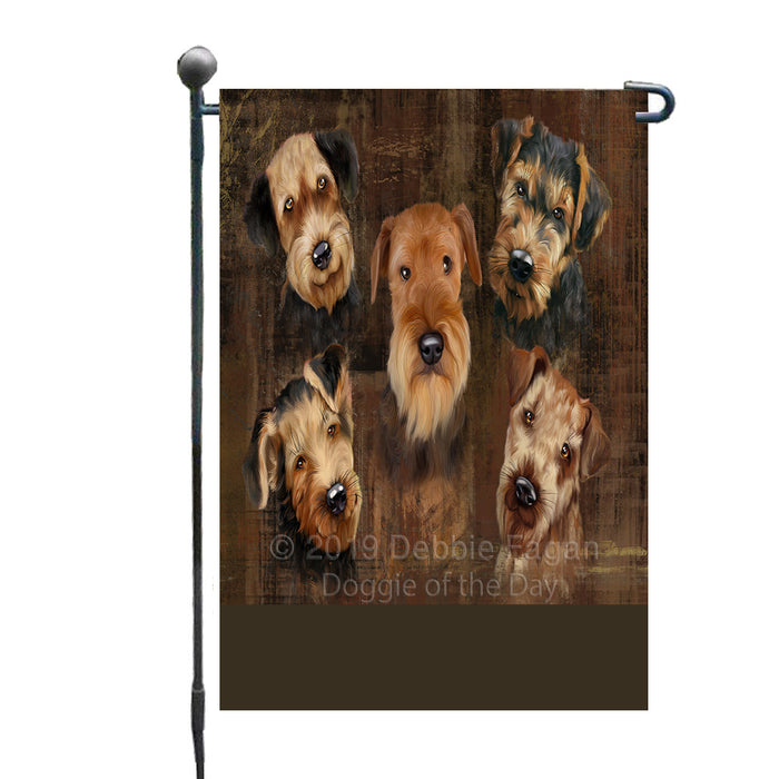 Personalized Rustic 5 Airedale Dogs Custom Garden Flags GFLG-DOTD-A62494