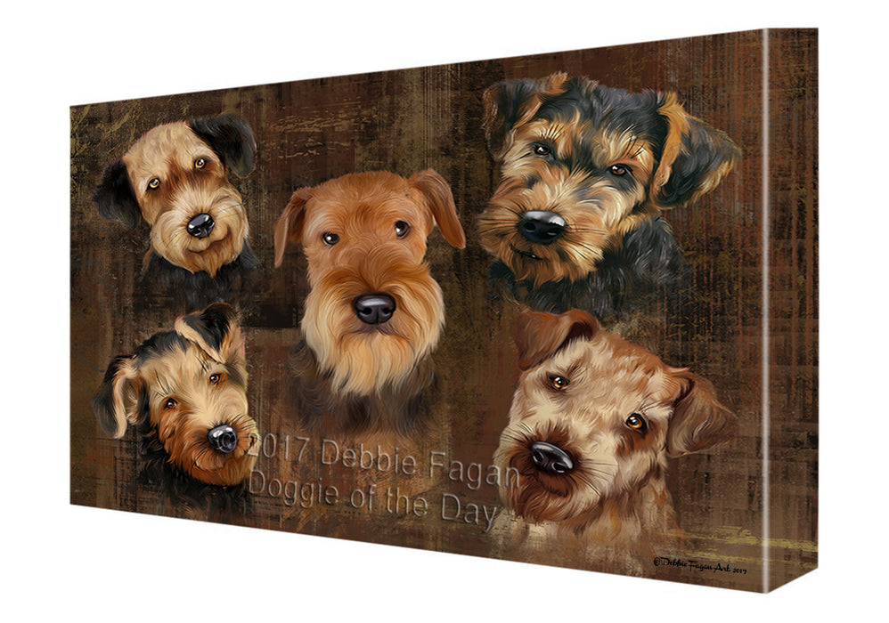 Rustic 5 Airedales Dog Canvas Wall Art CVSA49710