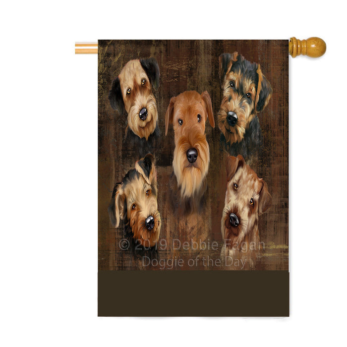 Personalized Rustic 5 Airedale Dogs Custom House Flag FLG-DOTD-A62550