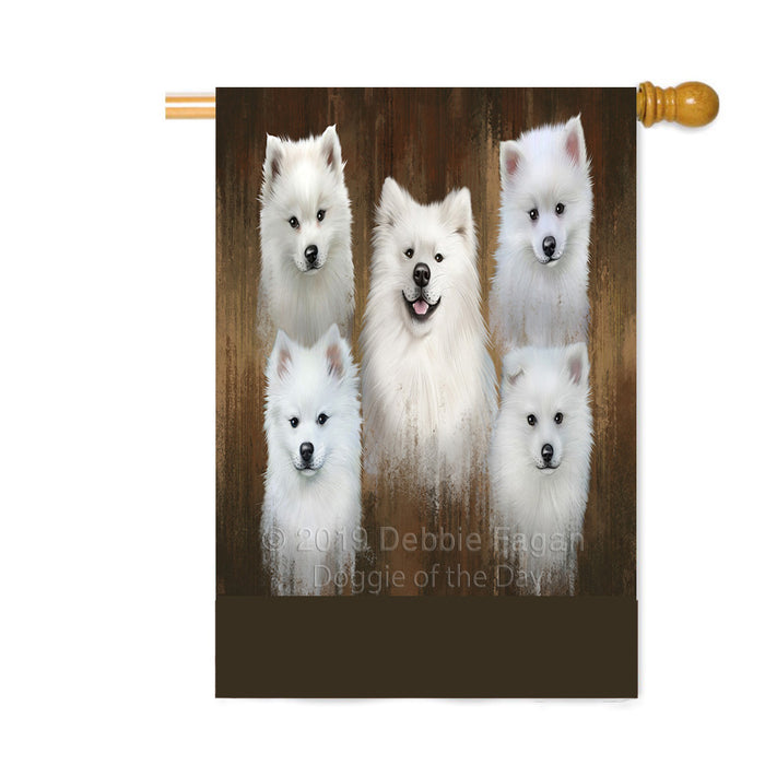 Personalized Rustic 5 American Eskimo Dogs Custom House Flag FLG-DOTD-A62552