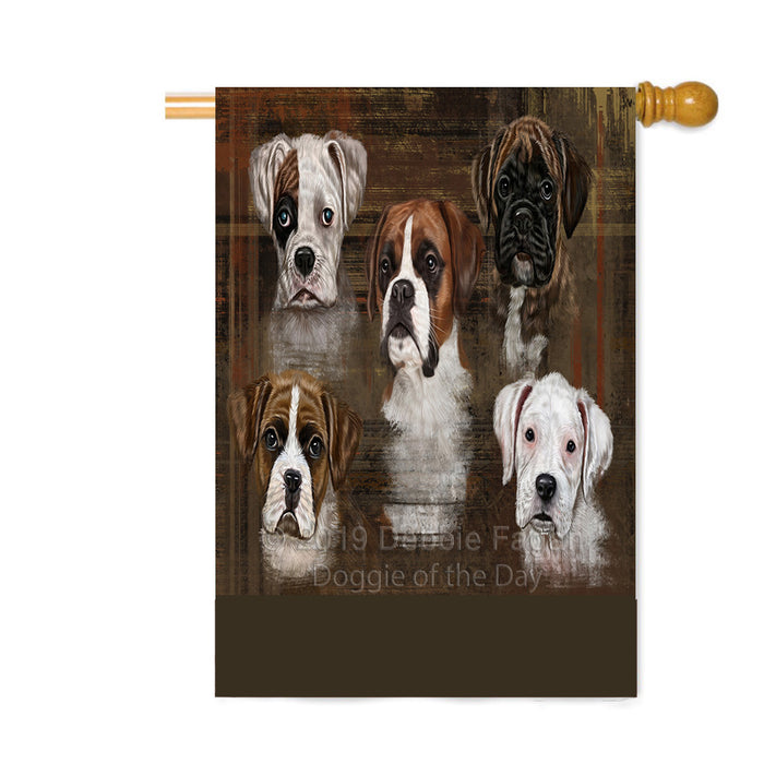 Personalized Rustic 5 Boxer Dogs Custom House Flag FLG-DOTD-A62566