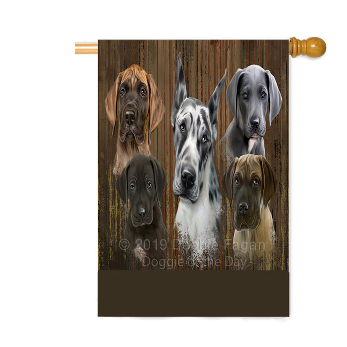 Personalized Rustic 5 Great Dane Dogs Custom House Flag FLG-DOTD-A62579