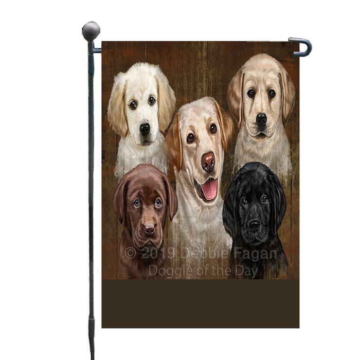 Personalized Rustic 5 Labrador Dogs Custom Garden Flags GFLG-DOTD-A62526