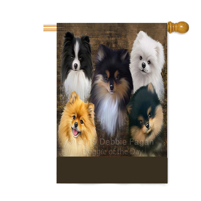 Personalized Rustic 5 Pomeranian Dogs Custom House Flag FLG-DOTD-A62587