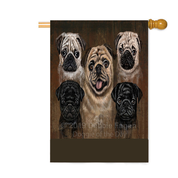 Personalized Rustic 5 Pug Dogs Custom House Flag FLG-DOTD-A62588