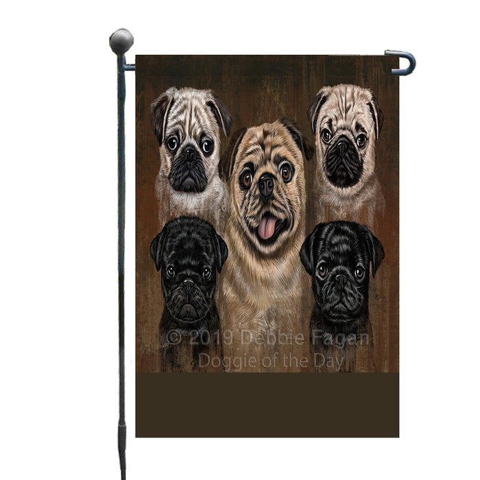 Personalized Rustic 5 Pug Dogs Custom Garden Flags GFLG-DOTD-A62532