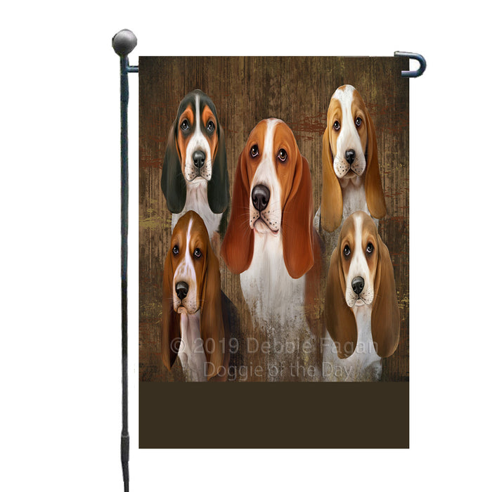 Personalized Rustic 5 Basset Hound Dogs Custom Garden Flags GFLG-DOTD-A62501