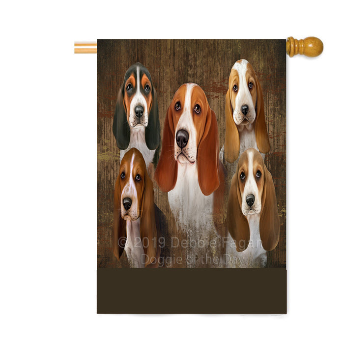 Personalized Rustic 5 Basset Hound Dogs Custom House Flag FLG-DOTD-A62557