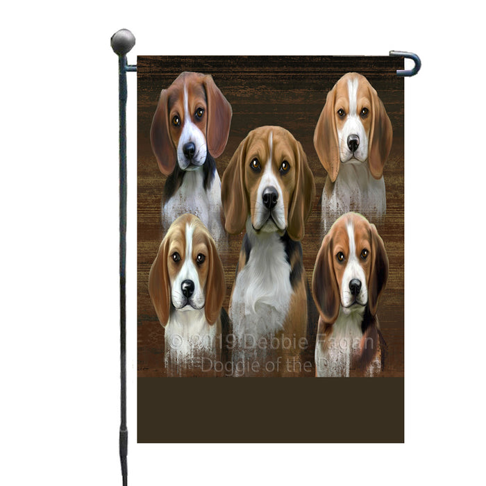 Personalized Rustic 5 Beagle Dogs Custom Garden Flags GFLG-DOTD-A62502
