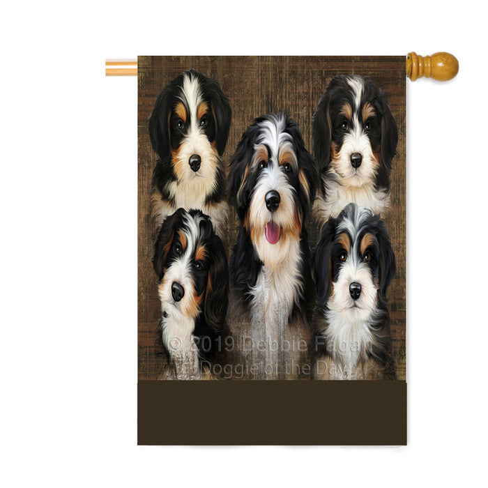 Personalized Rustic 5 Bernedoodle Dogs Custom House Flag FLG-DOTD-A62560