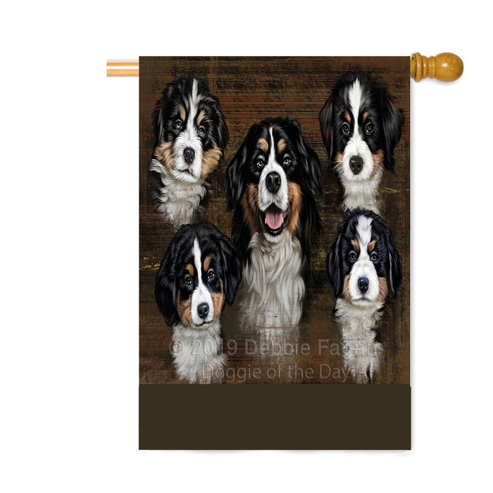 Personalized Rustic 5 Bernese Mountain Dogs Custom House Flag FLG-DOTD-A62561