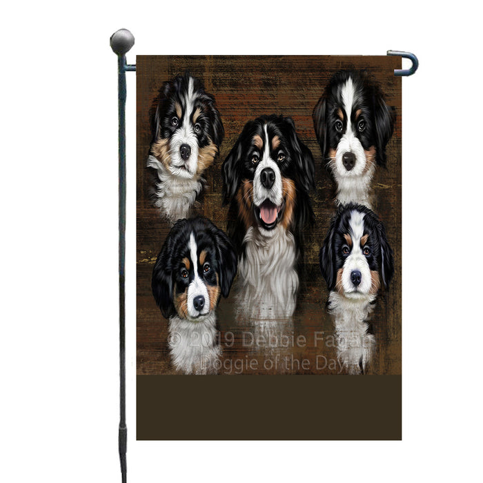 Personalized Rustic 5 Bernese Mountain Dogs Custom Garden Flags GFLG-DOTD-A62505