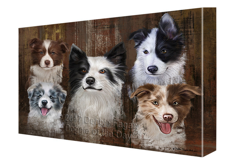 Rustic 5 Border Collies Dog Canvas Wall Art CVSA49728