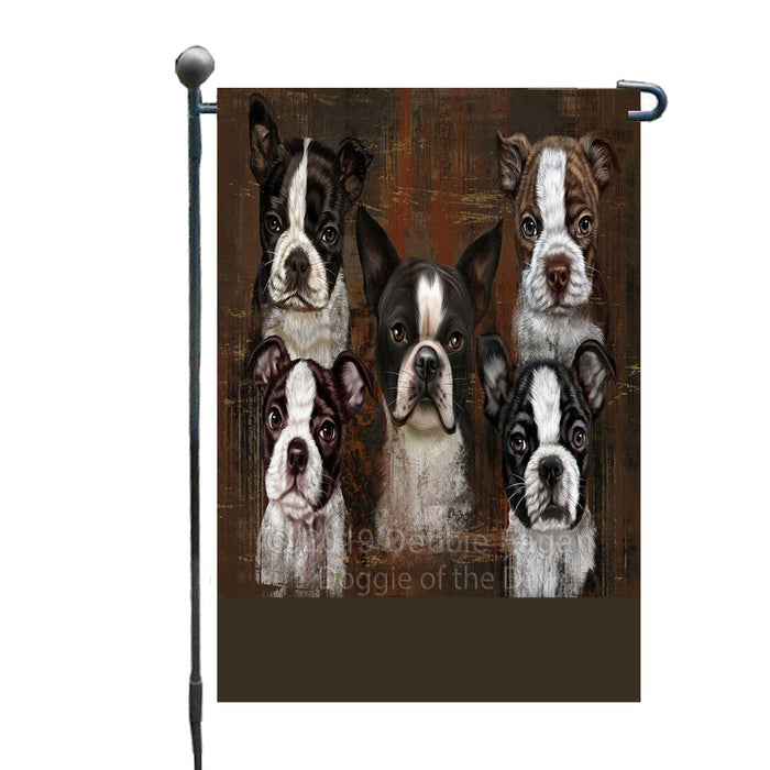 Personalized Rustic 5 Boston Terrier Dogs Custom Garden Flags GFLG-DOTD-A62509