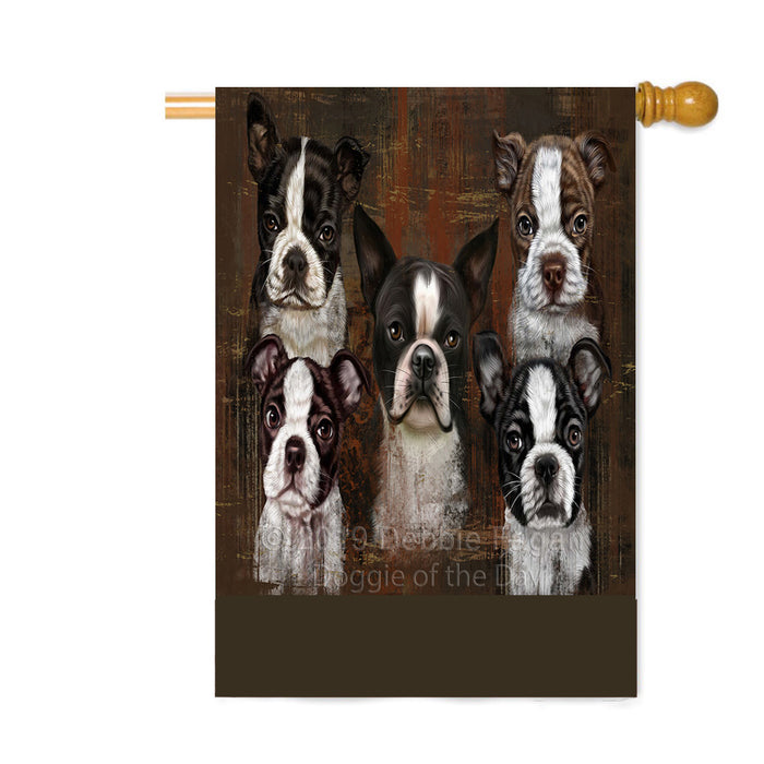 Personalized Rustic 5 Boston Terrier Dogs Custom House Flag FLG-DOTD-A62565