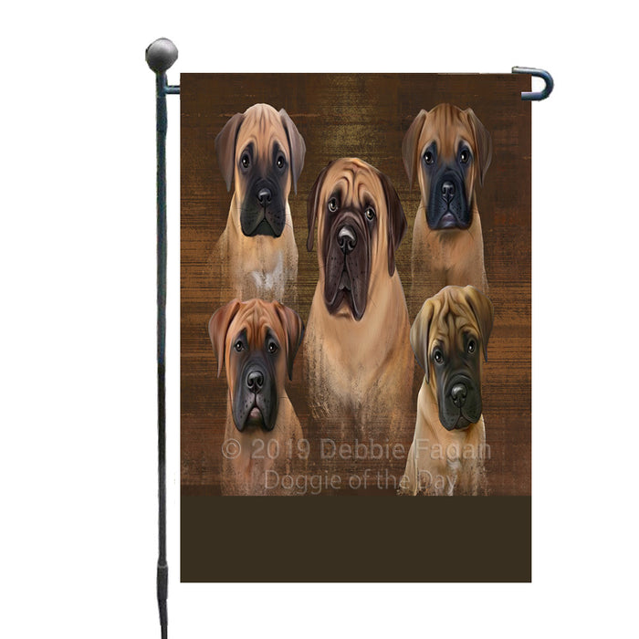 Personalized Rustic 5 Bullmastiff Dogs Custom Garden Flags GFLG-DOTD-A62514