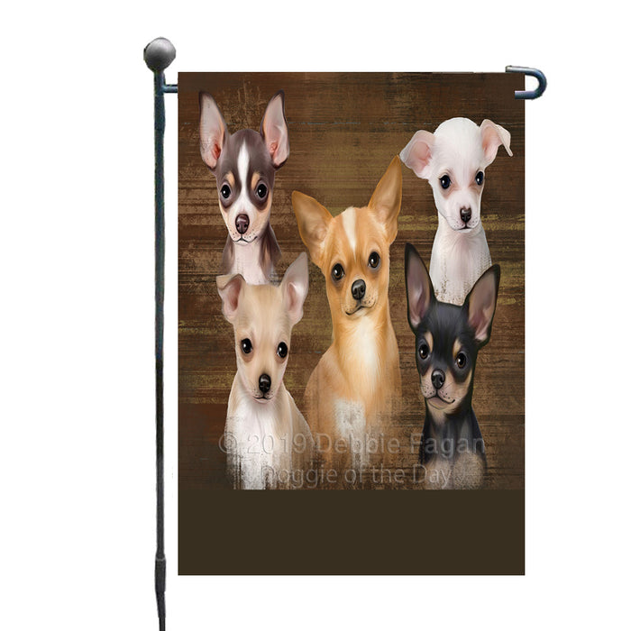 Personalized Rustic 5 Chihuahua Dogs Custom Garden Flags GFLG-DOTD-A62516