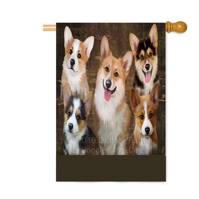 Personalized Rustic 5 Corgi Dogs Custom House Flag FLG-DOTD-A62574