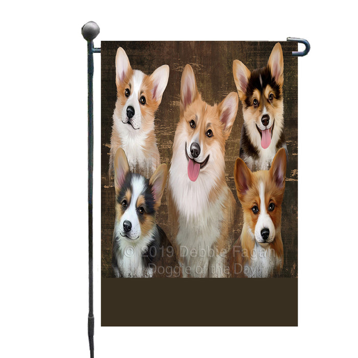 Personalized Rustic 5 Corgi Dogs Custom Garden Flags GFLG-DOTD-A62518