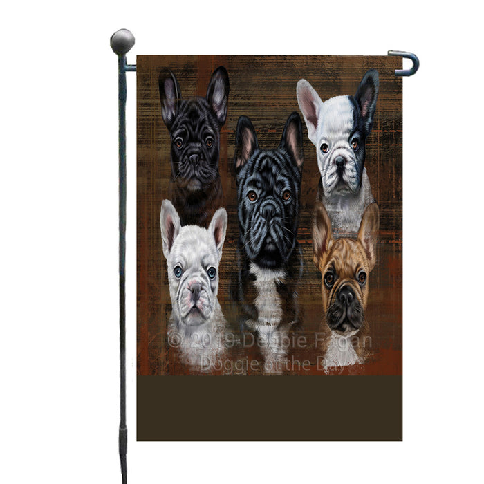 Personalized Rustic 5 French Bulldogs Custom Garden Flags GFLG-DOTD-A62520