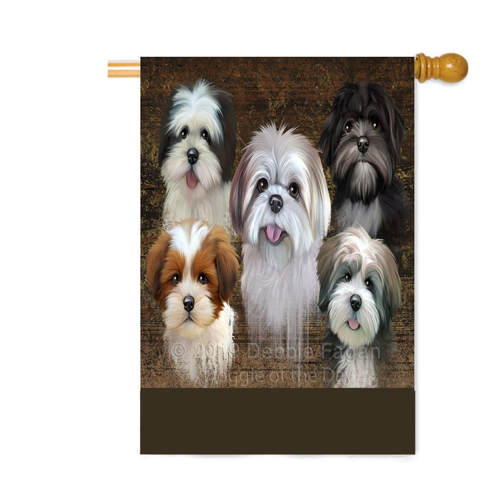 Personalized Rustic 5 Lhasa Apso Dogs Custom House Flag FLG-DOTD-A62583