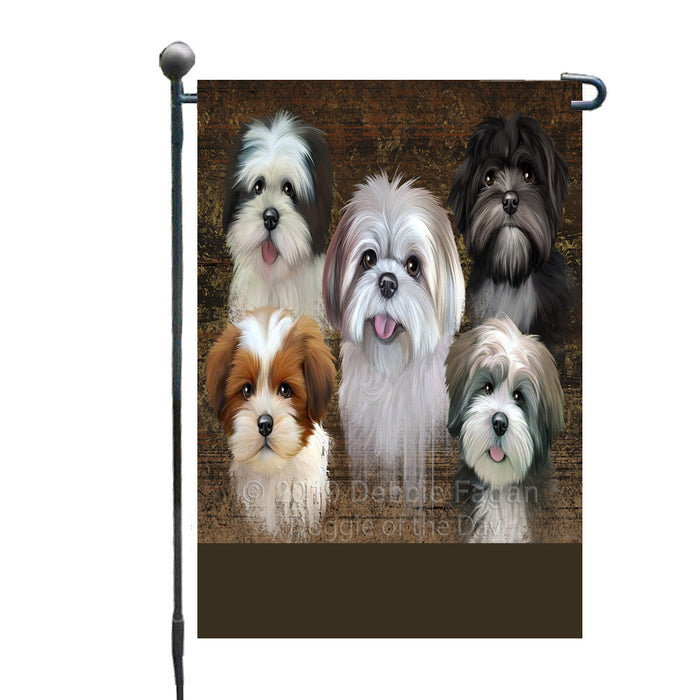 Personalized Rustic 5 Lhasa Apso Dogs Custom Garden Flags GFLG-DOTD-A62527
