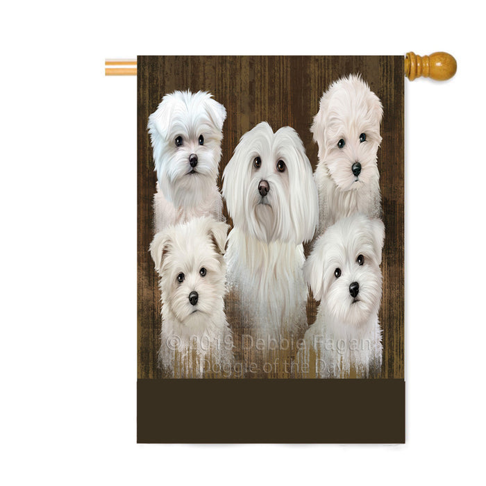 Personalized Rustic 5 Maltese Dogs Custom House Flag FLG-DOTD-A62584