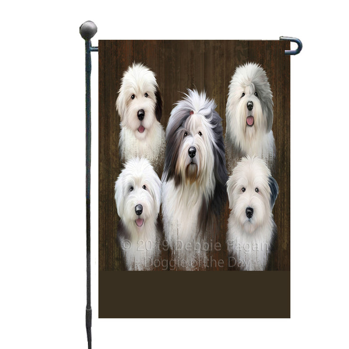 Personalized Rustic 5 Old English Sheepdogs Custom Garden Flags GFLG-DOTD-A62529