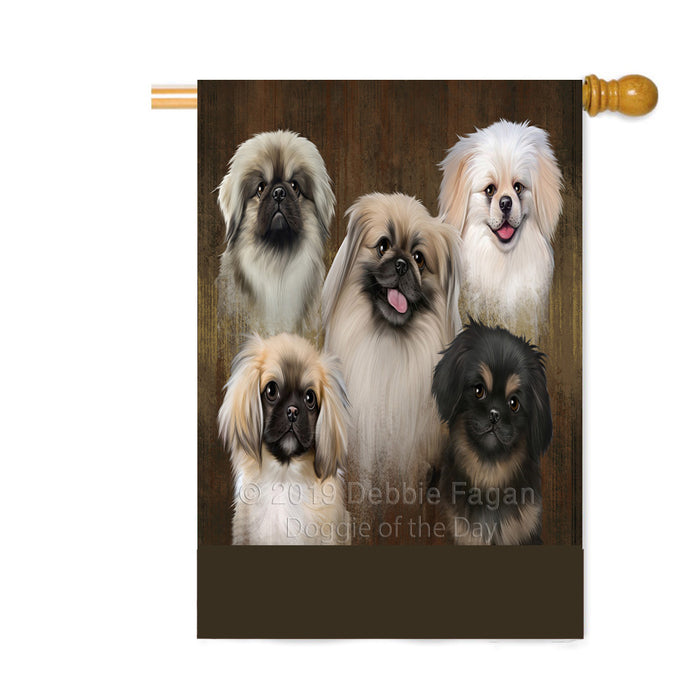Personalized Rustic 5 Pekingese Dogs Custom House Flag FLG-DOTD-A62586